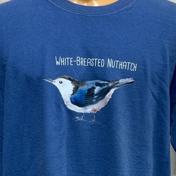 Wingspan Inspired Mens 2XL Watercolor White Breasted Nuthatch Upcycle Tee - Picture 2 of 4
